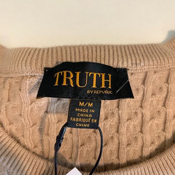 Truth By Republic Sweater Womens M Medium Latte Textured Crop Pullover Oversized - Picture 9 of 14